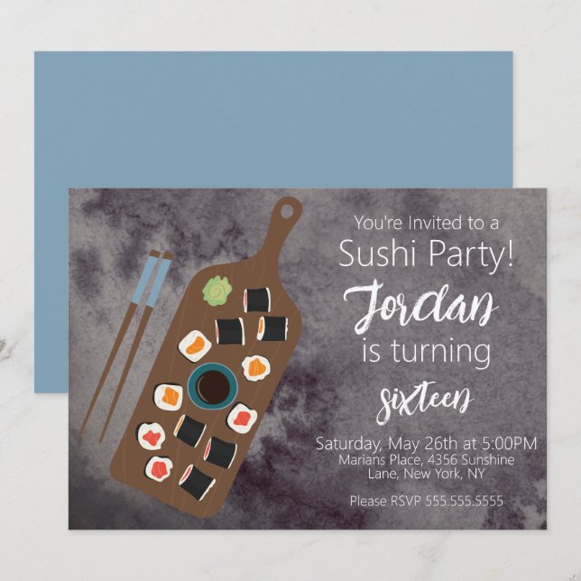 Sushi Rolls Hibachi Asian Restaurant Party  Invita Invitation (Front/Back)