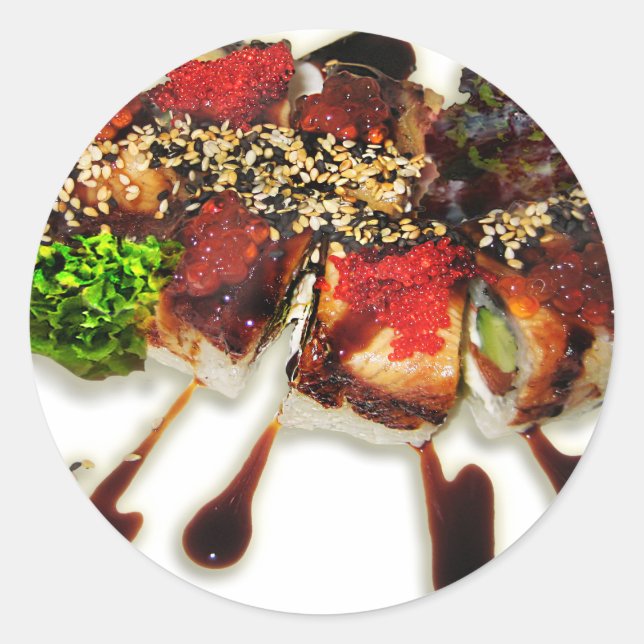 Sushi Rolls Sesame Ginger Wasabi Japan Kitchen Classic Round Sticker (Front)