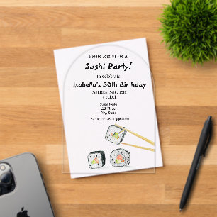 Sushi Rolls With Chopstick Party Acrylic Invitations