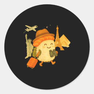 Sushi Salmon Roll Loves To Travel  Classic Round Sticker