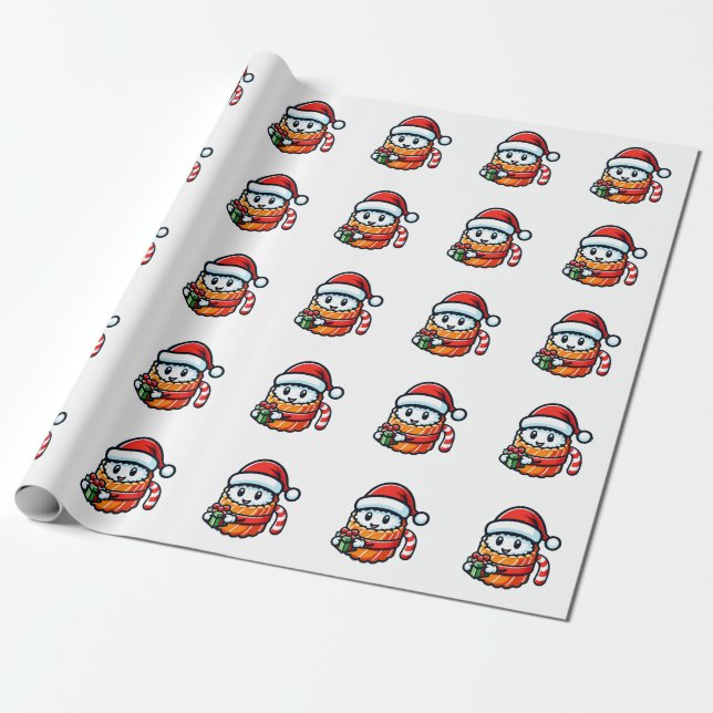 Sushi Santa - Festive Roll with Gift Wrapping Paper (Unrolled)