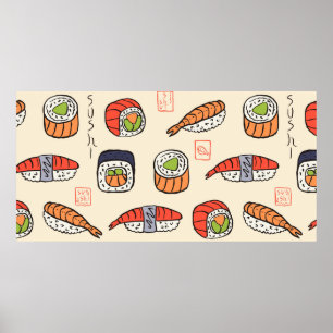 sushi seamless pattern poster