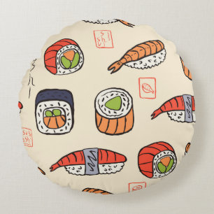 sushi seamless pattern round cushion