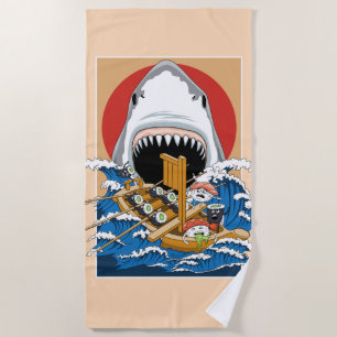 Sushi Shark Attack Illustration Beach Towel