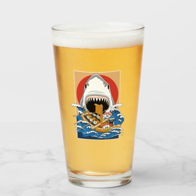 Sushi Shark Attack Illustration Glass (Front Filled)