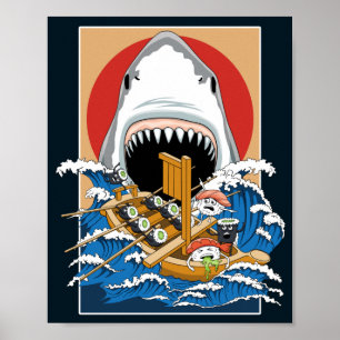 Sushi Shark Attack Illustration Poster