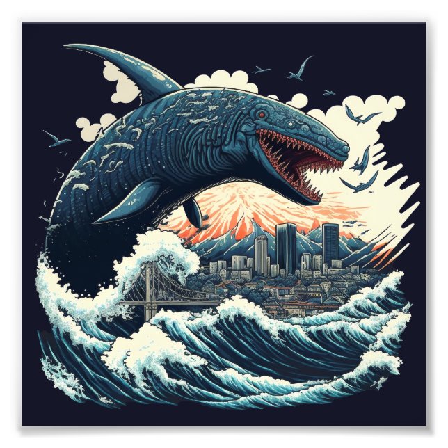 Sushi Shark Monster Attacking The City Photo Print (Front)