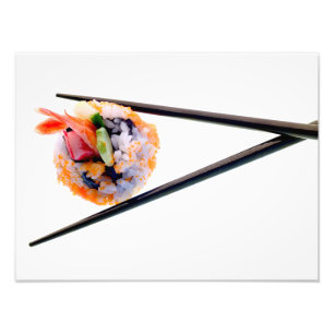 Sushi Shrimp Roll Black Chopsticks on White Japan Photo Print