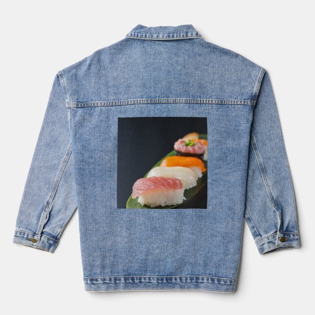 Sushi Silence – Elegant Nigiri on Denim Denim Jacket (Back)