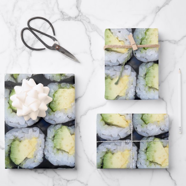 Sushi Slices on a Tray Photo Wrapping Paper Sheet (Front)