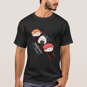 Sushi Sliding On Chopsticks Kawaii Anime Japanese  T-Shirt