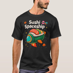 Sushi Spaceship 🍣🚀 Kawaii Food in Space Art T-Shirt