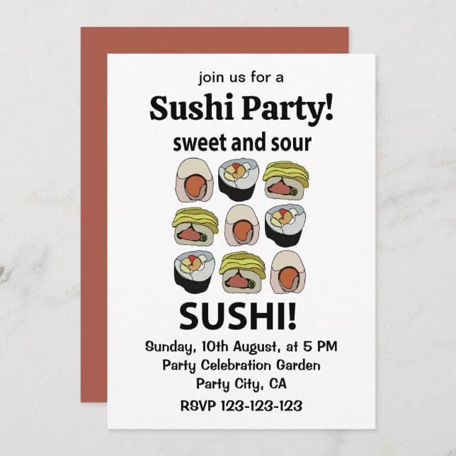 Sushi Sweet and Sour Sushi  Invitation (Front/Back)