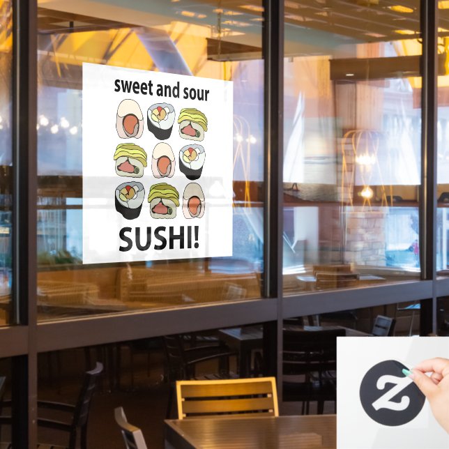 Sushi Sweet and Sour Sushi Japanese Restaurant Window Cling (Restaurant Window)