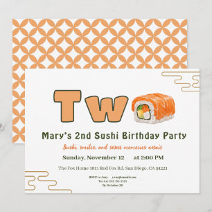 Sushi-Themed 2nd Birthday Invitation