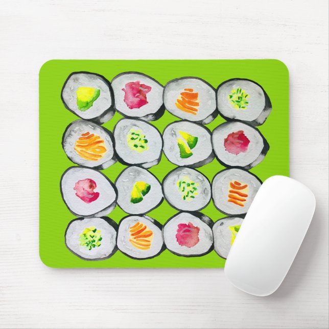 Sushi Time watercolor wasabi Mouse Mat (With Mouse)