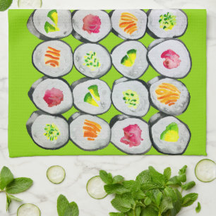 Sushi Time watercolor wasabi Tea Towel