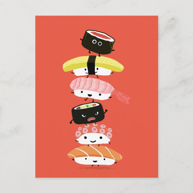 Sushi Tower - A Happy Stack of Sushi Friends Postcard (Front)