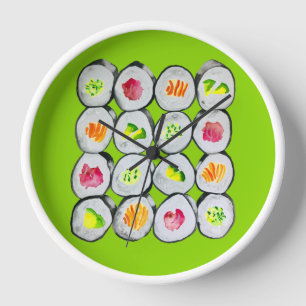 Sushi wasabi watercolor art clock