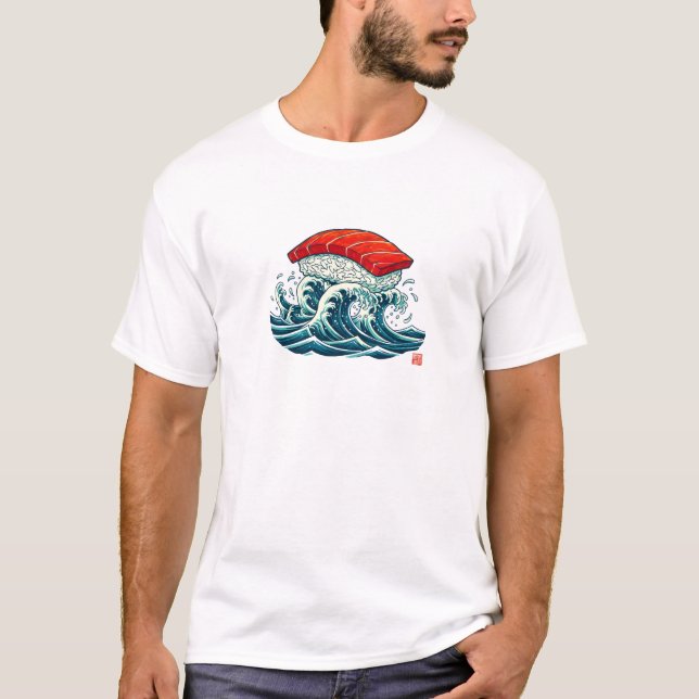 Sushi Wave Japanese Food Art Illustration T-Shirt (Front)