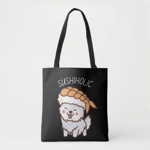 Sushiholic Cute Puppy with Kawaii Sushi tote bag