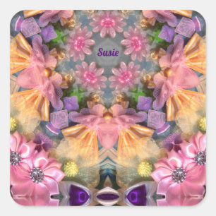SUSIE ~ Shades Yellow, Purple, Pink, Blue ~ Square Sticker