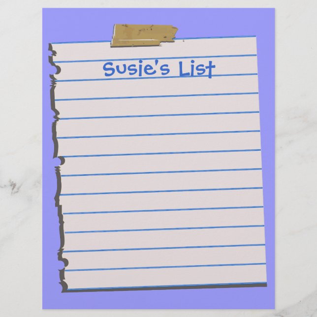 Susie's List Fun Letterhead Stationery (Front)