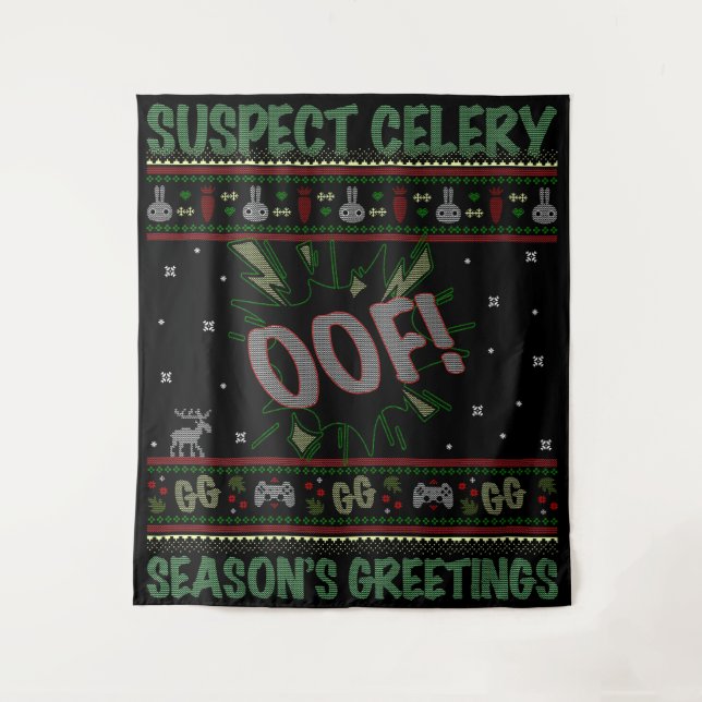 Suspect Celery™ Gamer Ugly Christmas Sweater Tapestry (Front)