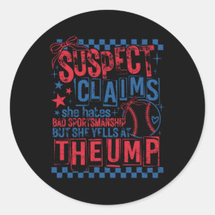 Suspect Claims Game Day Baseball Softball Cheer Mo Classic Round Sticker