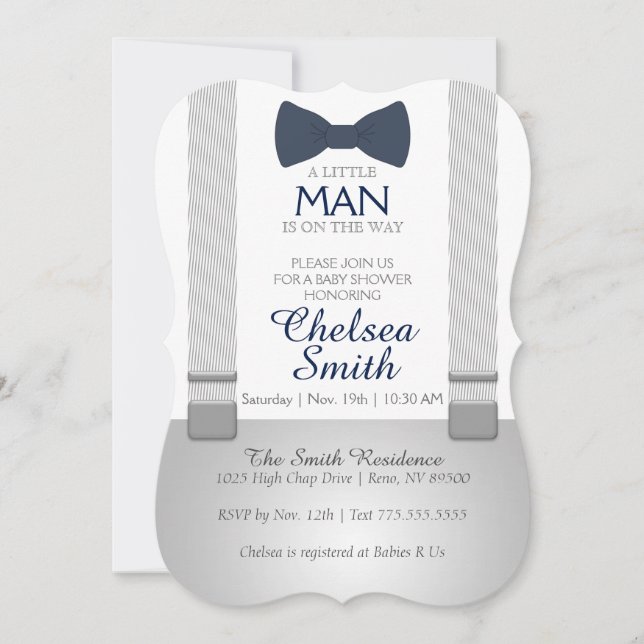 Suspender, Bow tie, Baby Shower Invitation (Front)