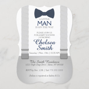 Suspender, Bow tie, Baby Shower Invitation