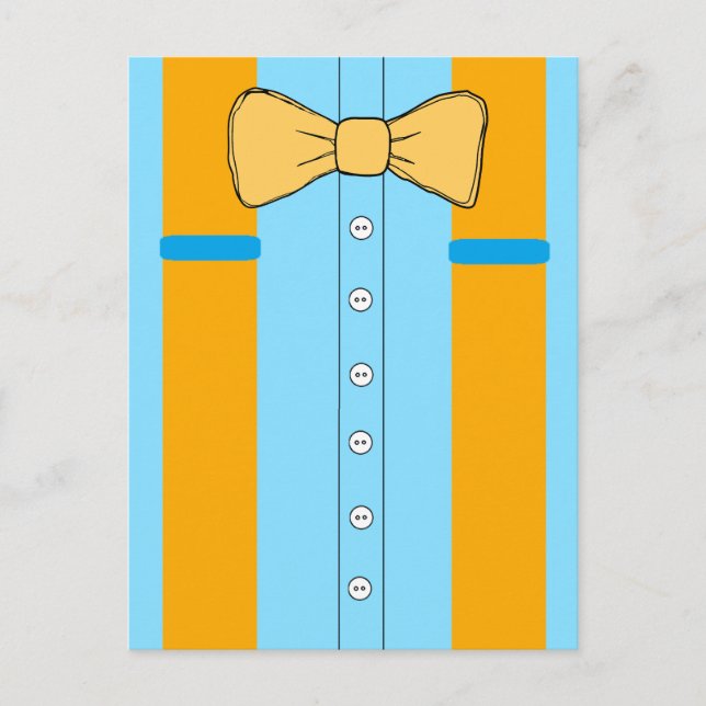 Suspenders and Bow Tie Boy's Birthday Party Invite Postcard (Front)