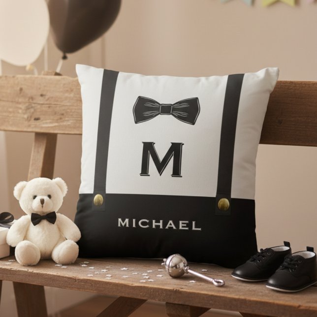 Suspenders & Bowtie Name Monogram Baby Boy  Cushion (Suspenders & Bowtie Name Monogram Baby Boy Throw Pillow
)