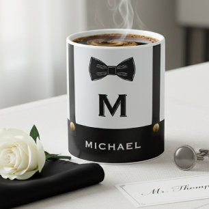 Suspenders & Bowtie Name Monogram Boy  Coffee Mug