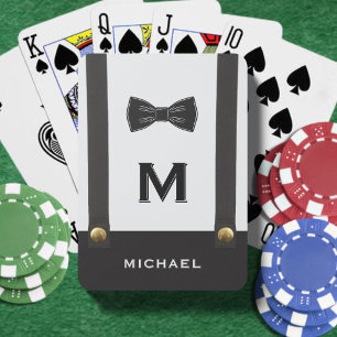 Suspenders & Bowtie Name Monogram Wedding Playing Cards