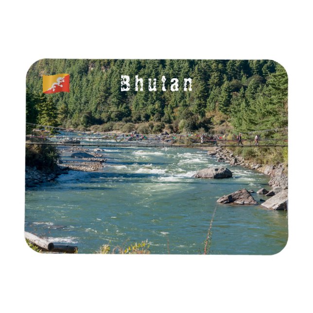 Suspension bridge across a river in Bhutan Magnet (Horizontal)