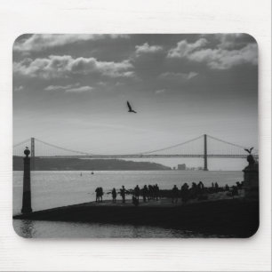 Suspension Bridge in Lisbon Black and White Photo Mouse Mat