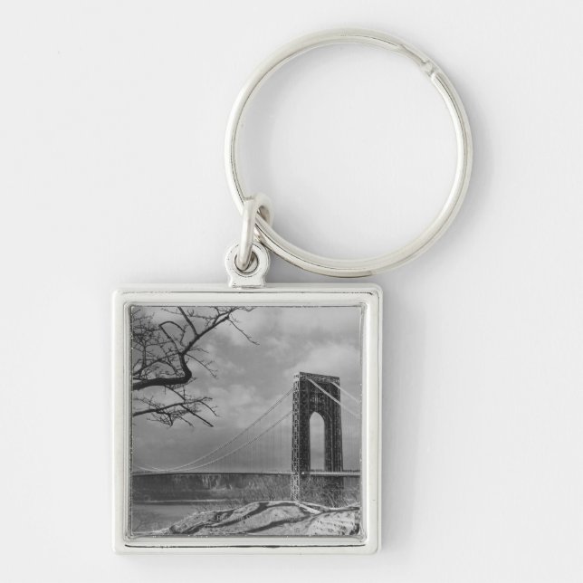 Suspension bridge view B&W Key Ring (Front)