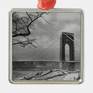 Suspension bridge view B&W Metal Tree Decoration