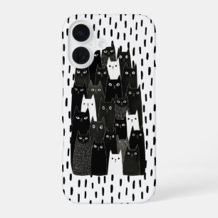 Suspicious Cat Patterns Funny Black Cat Art Design iPhone 16 Case