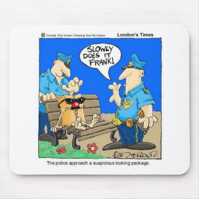 Suspicious Package Funny Police Cartoon Gifts Mouse Mat (Front)