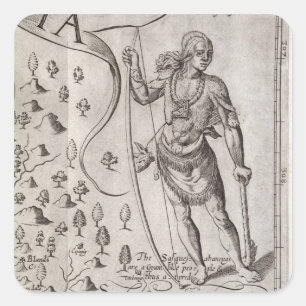 Susquehannock warrior, detail from Map of Virginia Square Sticker