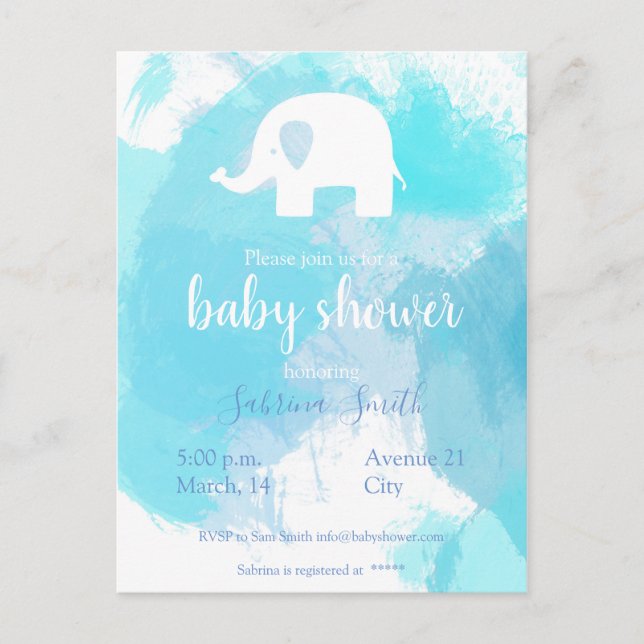 süße Baby Party Einladung blau aquarell Elefant Postcard (Front)