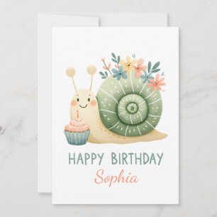 Süße Schnecke mit Cupcake- Happy Birthday Invitation