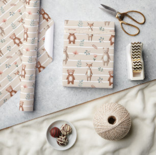 Süße Waldtiere- Reh und Bär- Aquarell Wrapping Paper