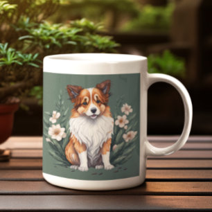 Süßer Collie umringt von Blumen - Mug