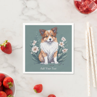 Süßer Collie umringt von Blumen -  Napkin