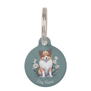 Süßer Collie umringt von Blumen - Pet Tag