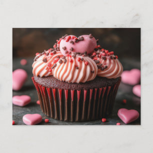 Süßer Cupcake mit Herzen Valentinstag Postcard