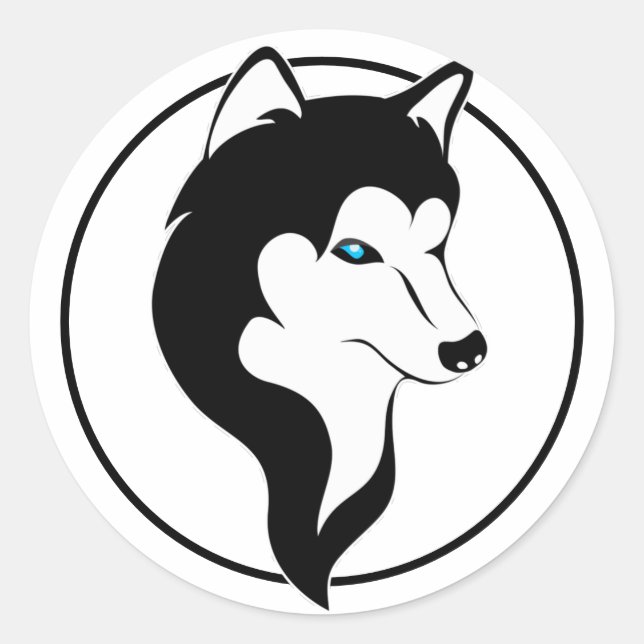 Süßer Husky Comic Style schwarz weiß Classic Round Sticker (Front)
